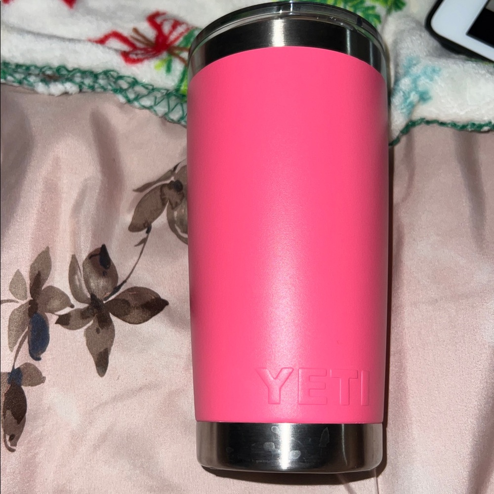 YETI Hot Pink Tumbler with Silver Base